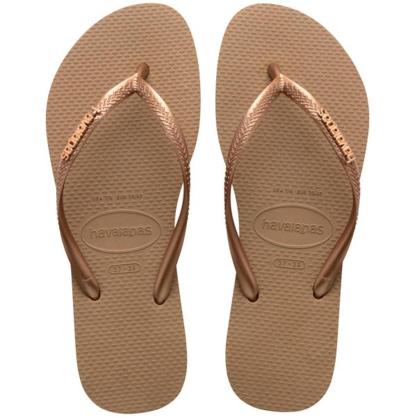Chinelo Havaianas Slim Logo Metallic Feminino - Bege