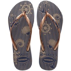 Chinelo Havaianas Slim Nautical Feminino - Azul e Dourado