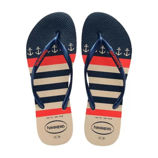 Chinelo Havaianas Slim Nautical Feminino - Bege e Marinho