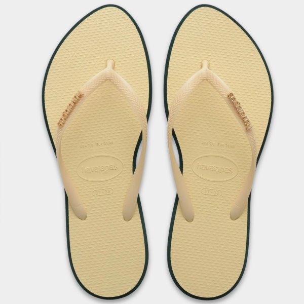 Chinelo Havaianas Slim Point Feminino - Bege e Verde