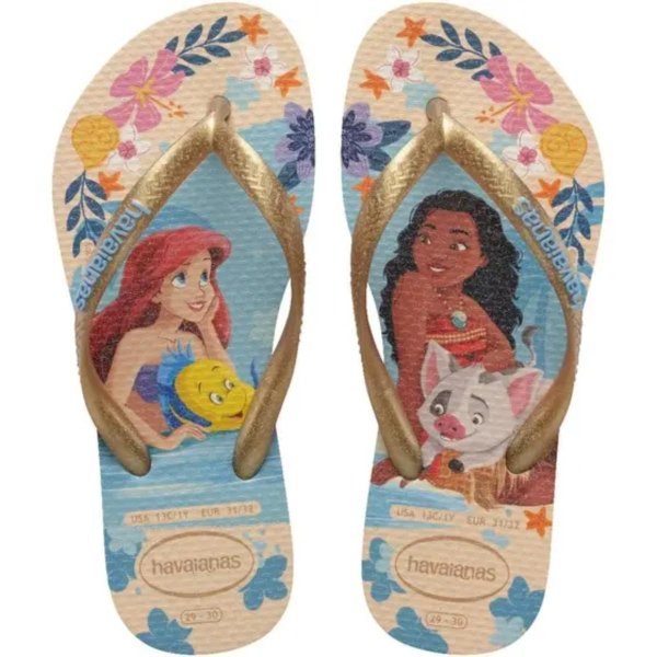 Chinelo Infantil Havaianas Slim Princess Menina - Bege e Azul