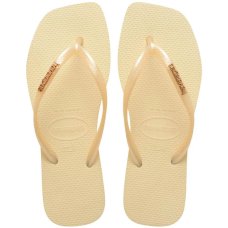 Chinelo Havaianas Slim Square Logo Metallic Feminino - Creme Chinelo Havaianas Slim Square Logo Metallic Feminino - Creme