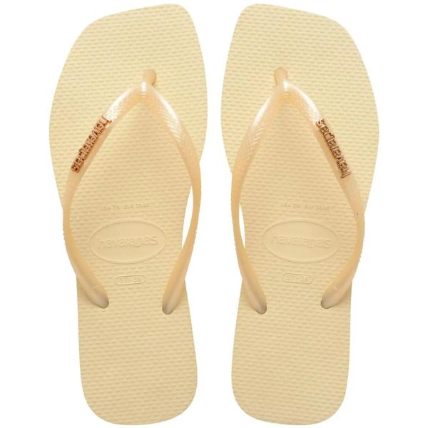 Chinelo Havaianas Slim Square Logo Metallic Feminino - Creme