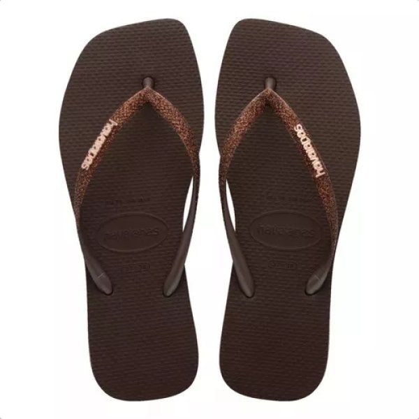 Chinelo Havaianas Slim Square Sparkle Feminino - Marrom