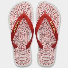 Chinelo Havaianas Top Bordado Flor Feminino - Branco e Vermelho