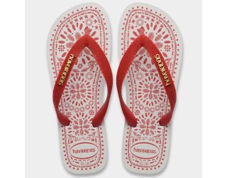 Chinelo Havaianas Top Bordado Flor Feminino - Branco e Vermelho