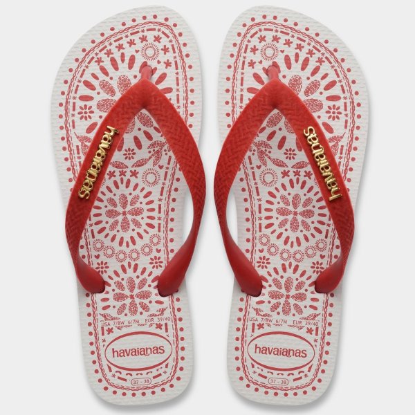 Chinelo Havaianas Top Bordado Flor Feminino - Branco e Vermelho