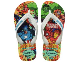 Chinelo Infantil Havaianas Top Marvel II Vingadores - Amarelo e Branco