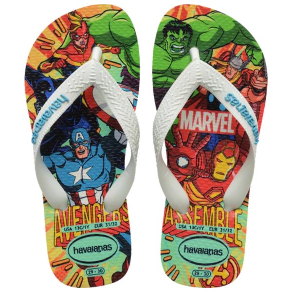 Chinelo Infantil Havaianas Top Marvel II Vingadores - Amarelo e Branco