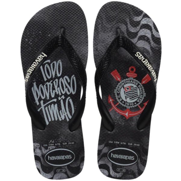 Chinelo Havaianas Top Times Corinthians Masculino - Preto e Branco