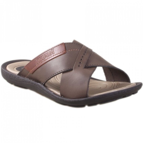 Chinelo Couro Itapuã Tiras Cruzadas Slide - Marrom