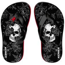 Chinelo Infantil Kenner Summer Caveira Floral - Preto e Branco