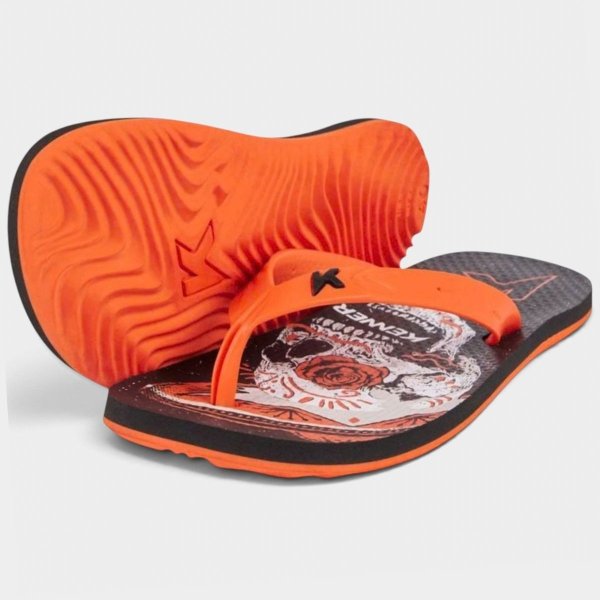 Chinelo Kenner Summer Caveira Masculino - Preto e Laranja