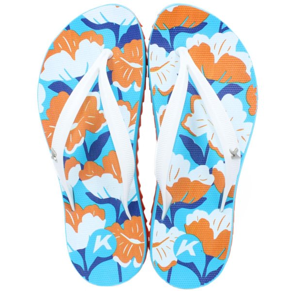 Chinelo Kenner Ibiza Flora Feminino - Azul e Laranja