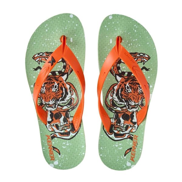 Chinelo Infantil Kenner Summer Old School Kids - Verde e Laranja