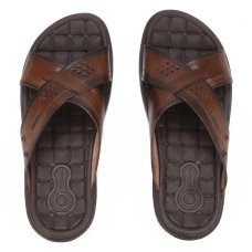 Chinelo Couro Pegada Masculino - Marrom Claro