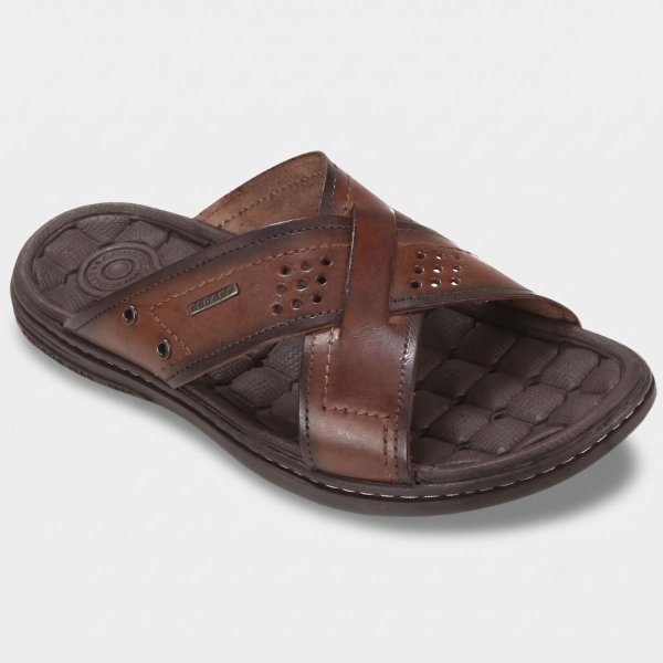 Chinelo Couro Pegada Masculino - Marrom Claro