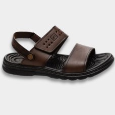 Sandália Couro Pegada Anilina Tiras Autocolantes Masculina - Marrom Escuro