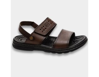 Sandália Couro Pegada Anilina Tiras Autocolantes Masculina - Marrom Escuro