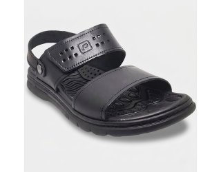 Sandália Couro Pegada Anilina Tiras Autocolantes Masculina - Preto